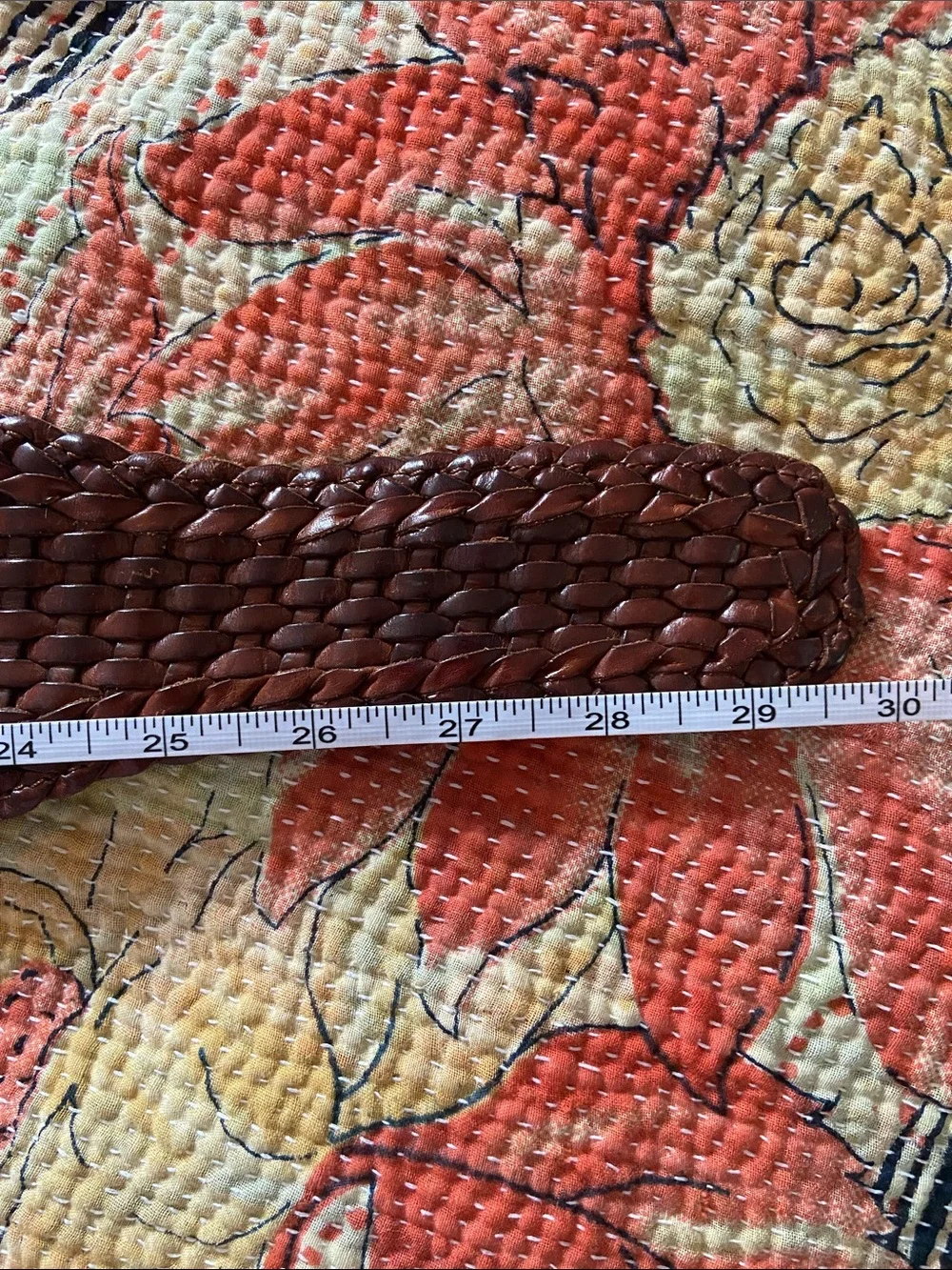 Vintage Woven Leather Circle-Buckle Belt in Dark Brown